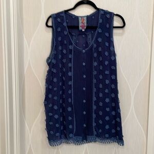 Johnny Was Navy Sleeveless Tunic size L.